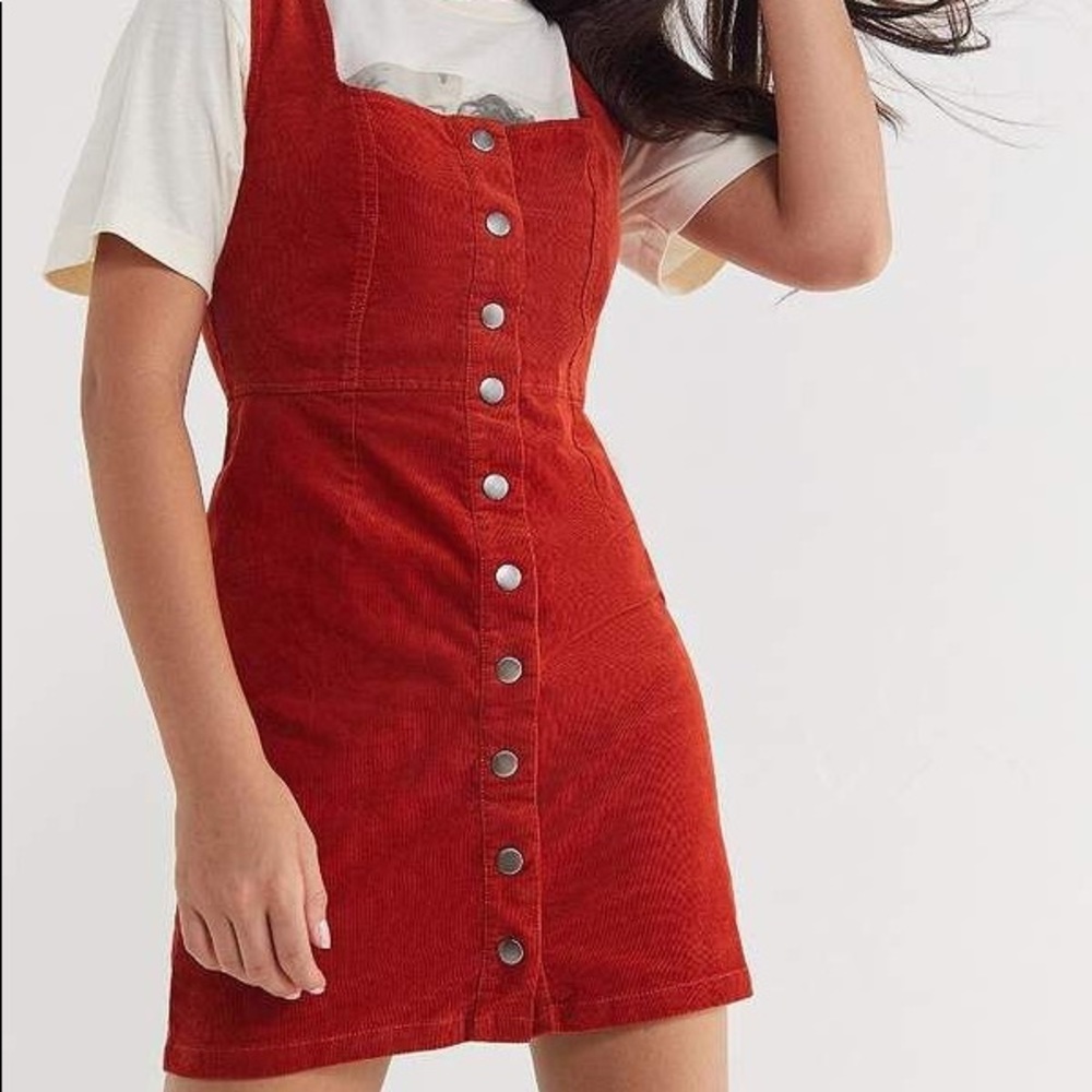 Urban outfitters burnt orange rust red corduroy snap front dress